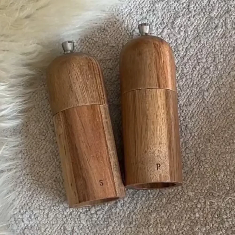 Shortstories Acacia Wood Salt Pepper Grinder Set Adjustable Ceramic NEW in Box
